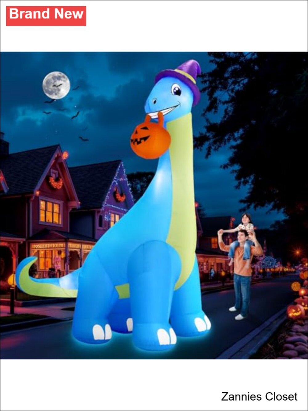 👻 13Ft Giant Halloween Inflatable Blue Dinosaur Build-in LEDs Strong Blower